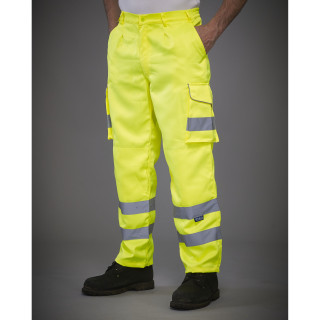 HI-VIS POLYCOTTON CARGO TROUSERS WITH KNEE PAD POCKETS